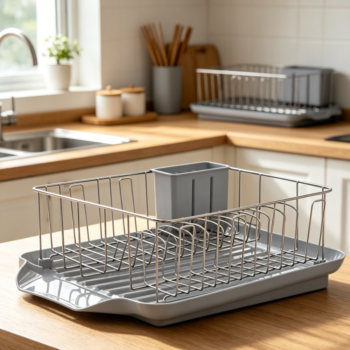 Gray 3-Piece Dish Drying Rack Set with Cutlery Holder