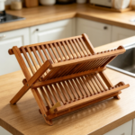 Collapsible 2-Tier Teak Dish Drying Rack
