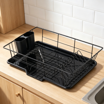 Black 3-Piece Dish Drainer Rack Set with Cutlery Holder